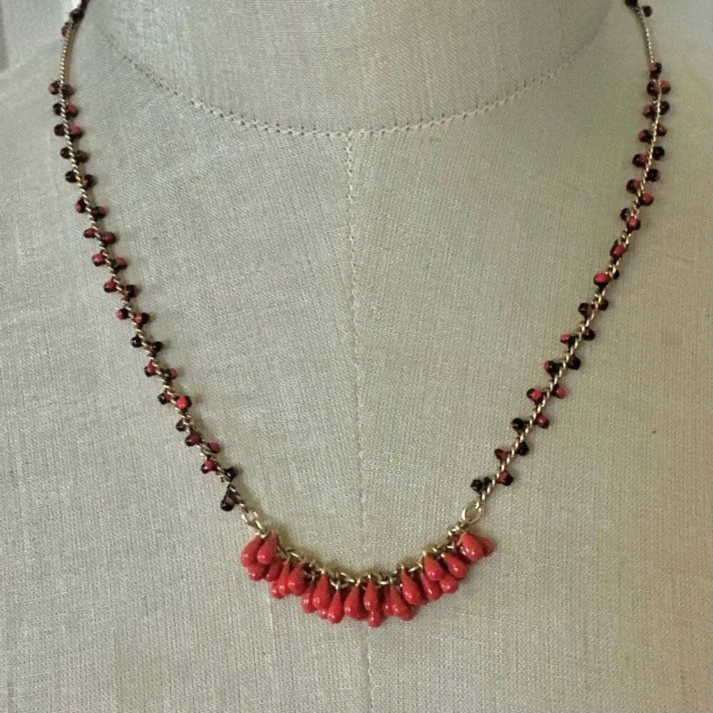 Cabi “La Boheme” Necklace – Red Teardrop Beads & Gold Chain